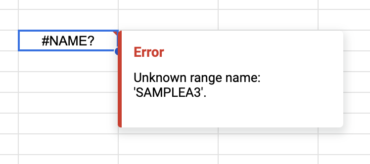 Example of a formula parse error in Google Sheets.