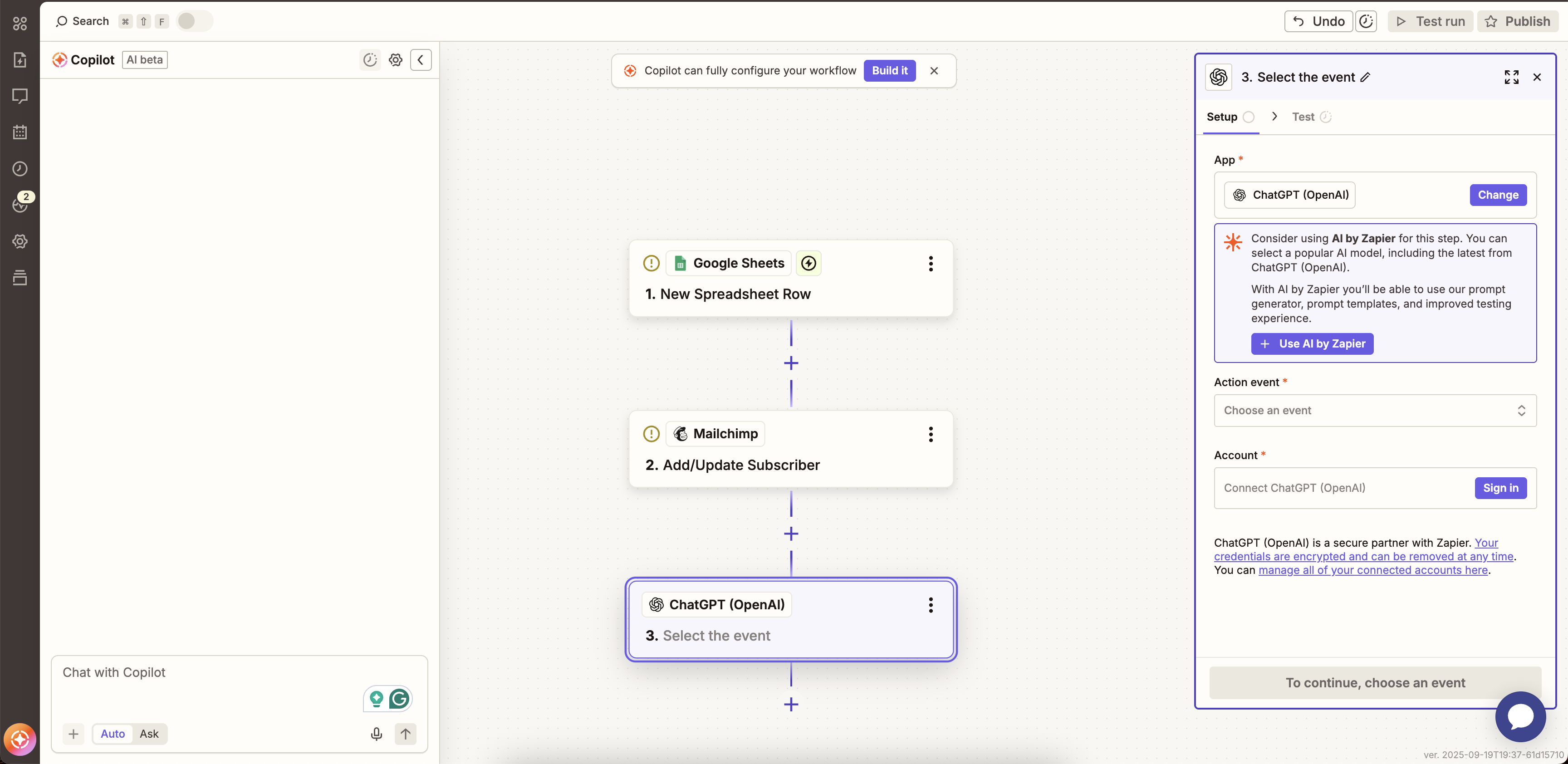 Screenshot of the Zapier interface