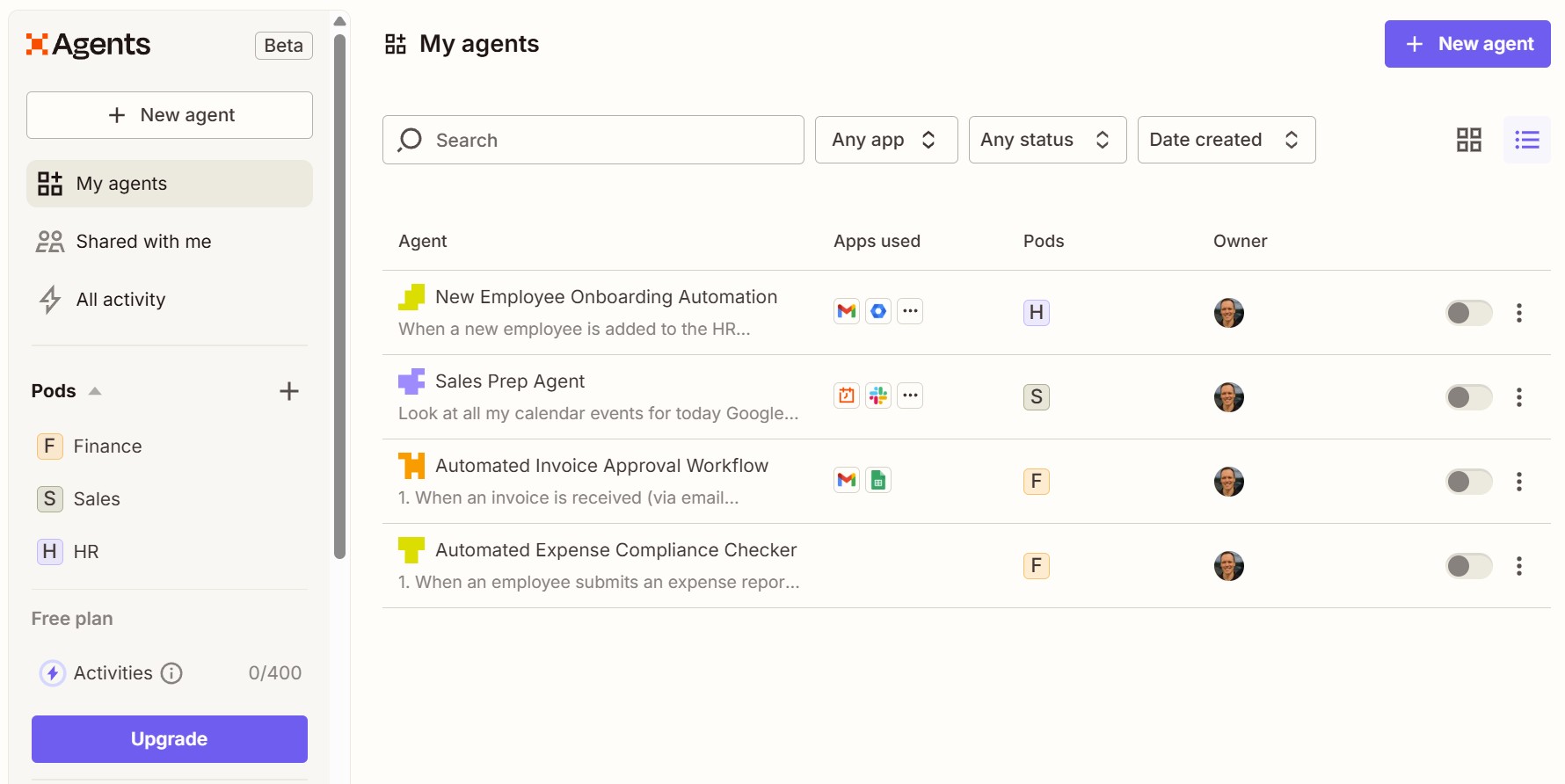 Zapier's Agent dashboard