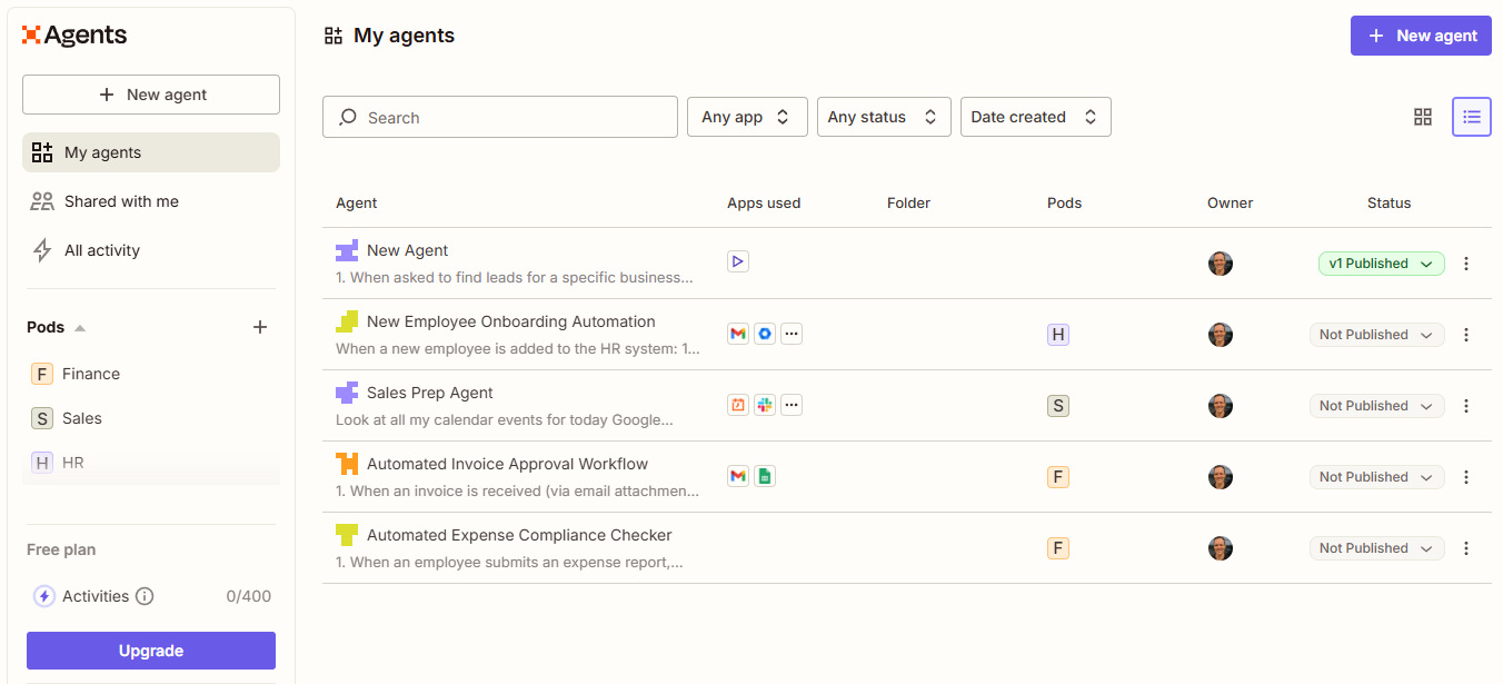 Zapier's Agent dashboard