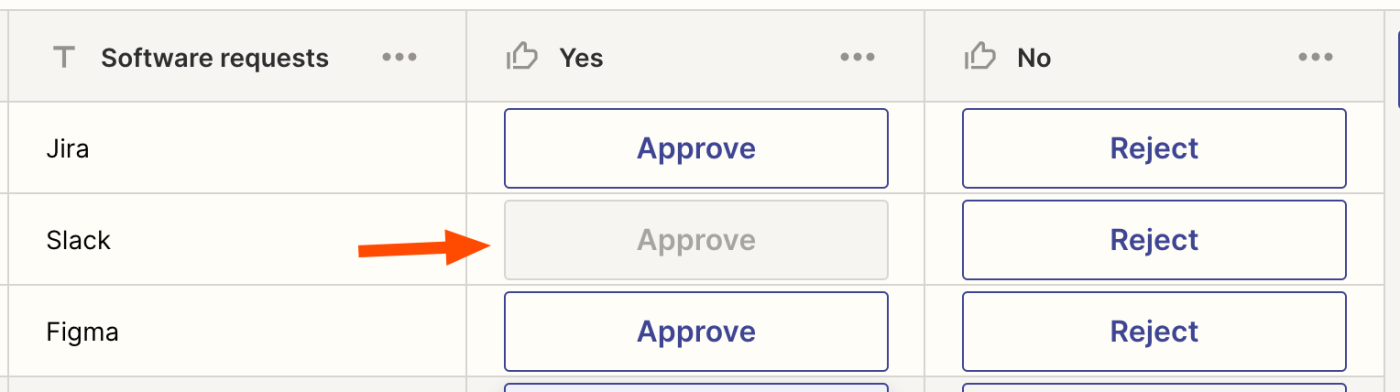 Screenshot of approval button