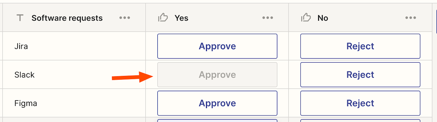 Screenshot of approval button