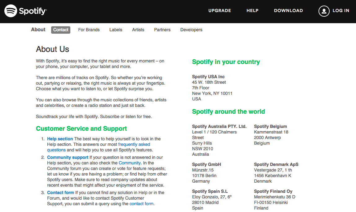 Spotify about page