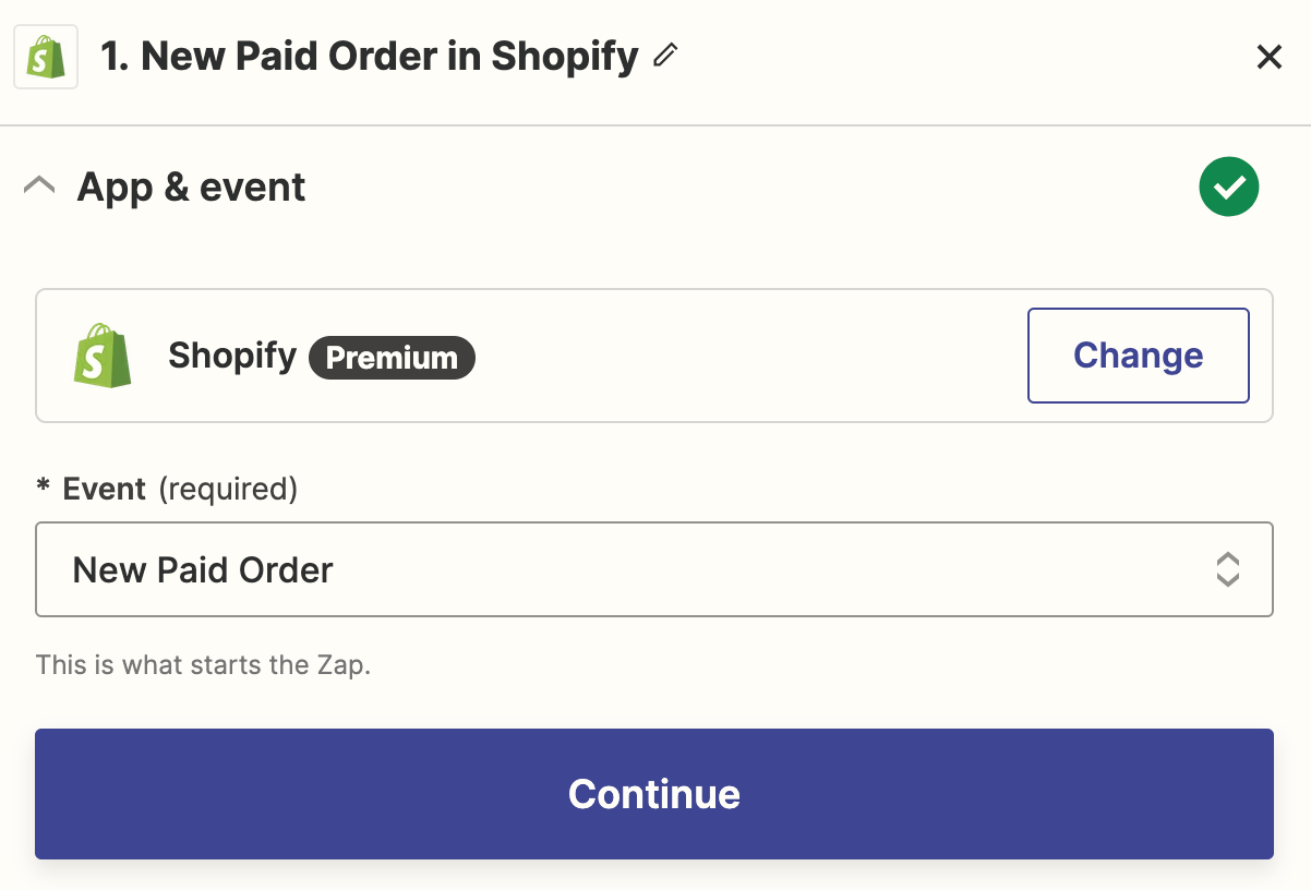 Screenshot of Shopify paid order trigger