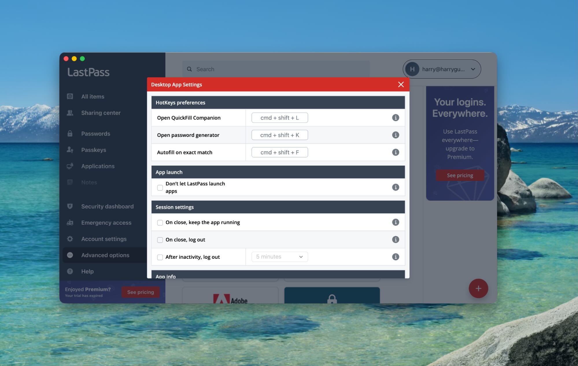 The LastPass desktop app