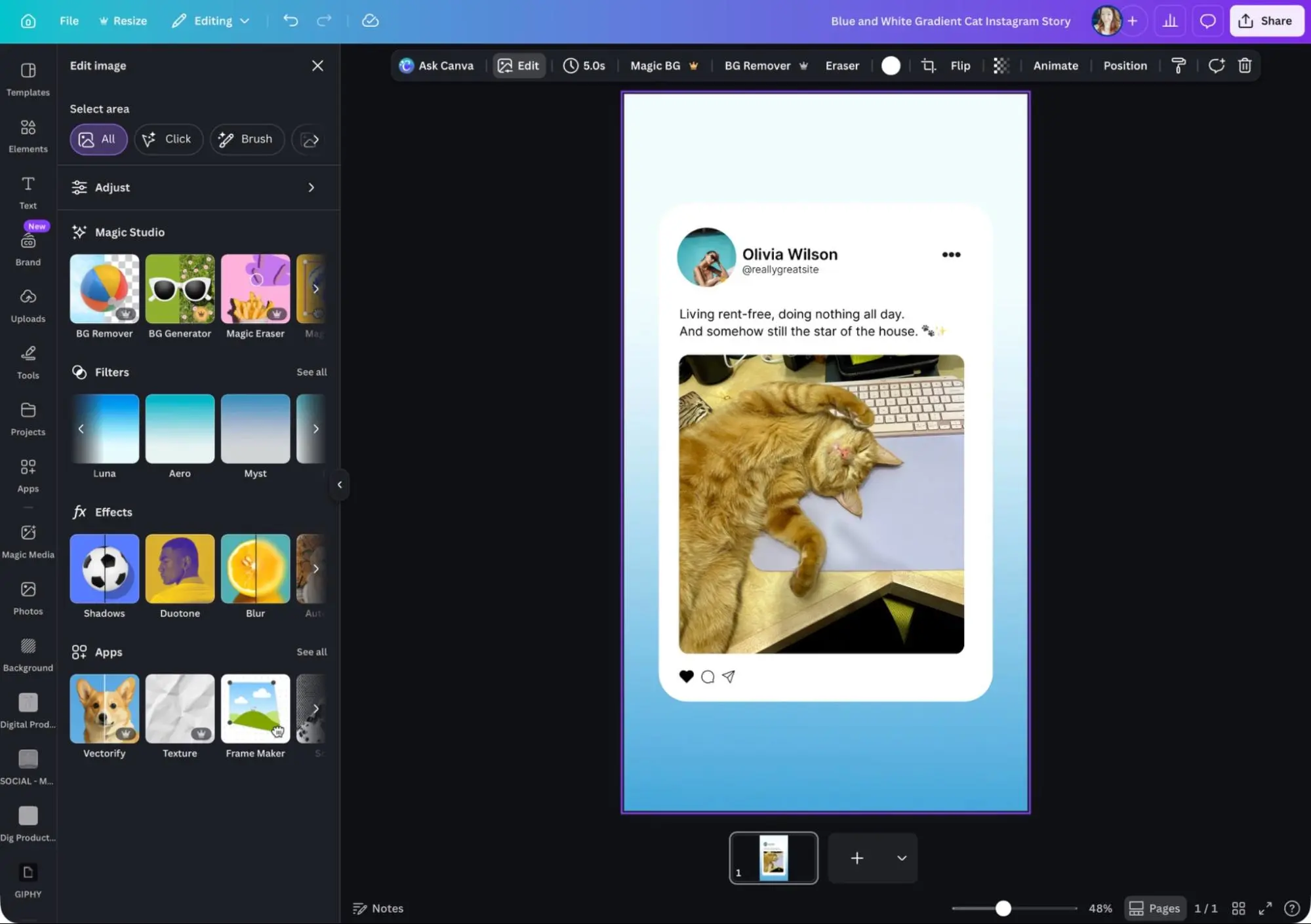 Canva, our pick for the best AI marketing tool for creating designs for free.