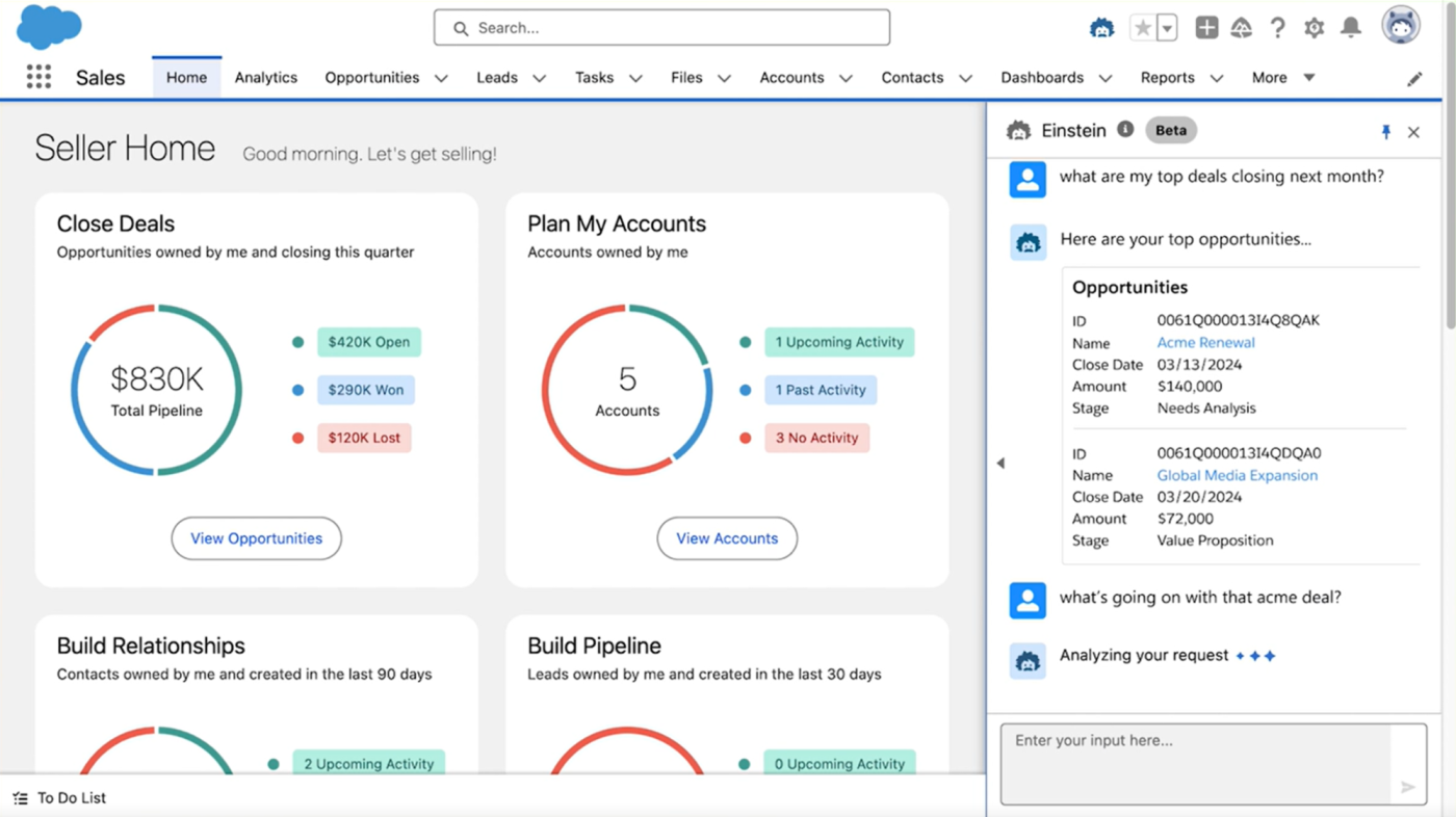 Salesforce, the best AI chatbot for chatting with CRM data