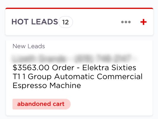ClickUp alert for "Hot Leads" tagged as "abandoned cart."