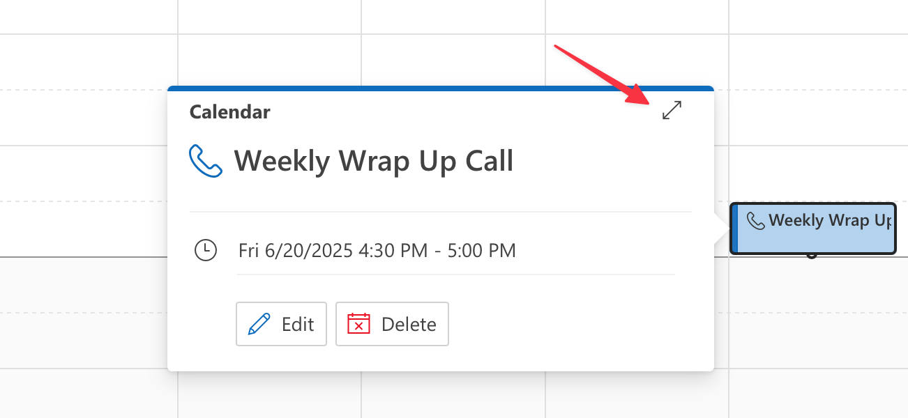 Screenshot of calendar event