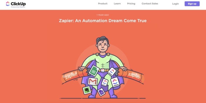 ClickUp blog features Zapier