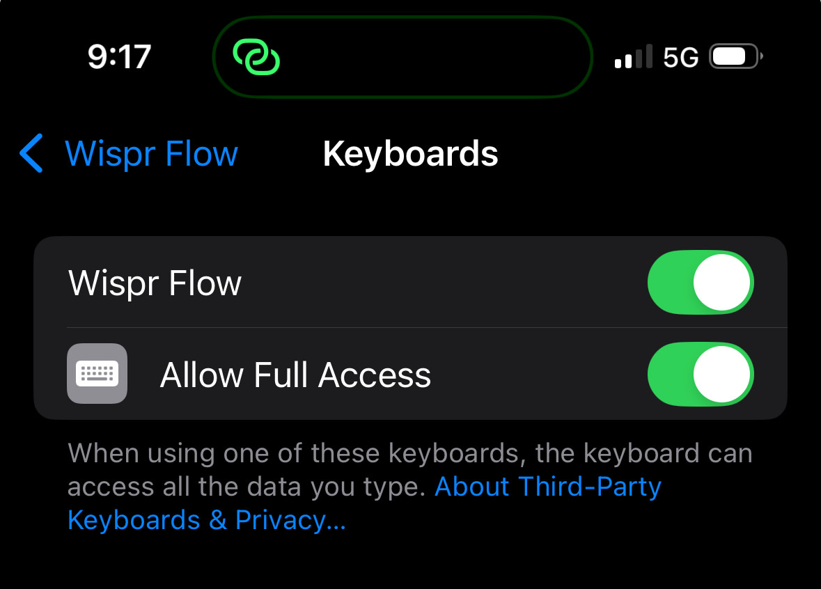 Wispr Flow mobile settings