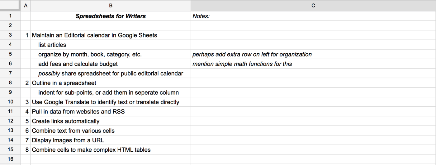 outline in Google Sheets