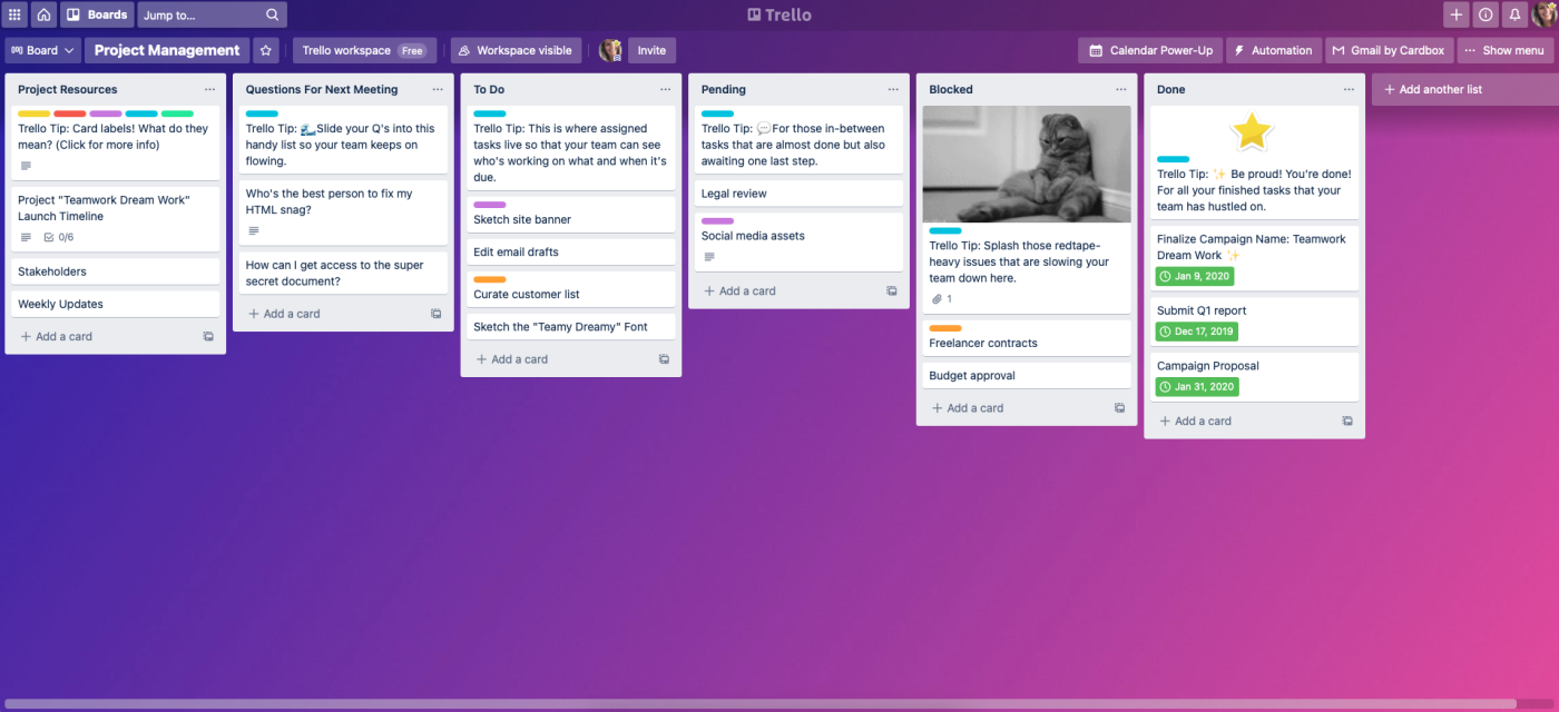 Trello, our pick for the best free project management software for visually managing projects