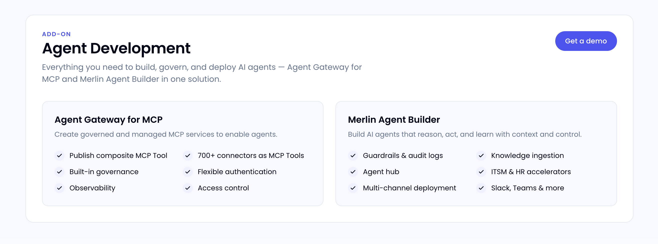 A screenshot of the Tray Agent Development offerings.