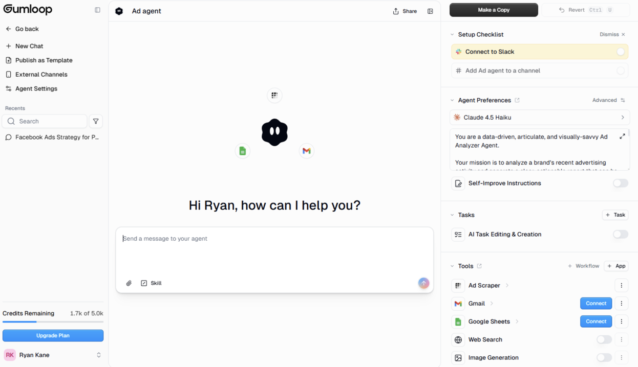 A screenshot of Gumloop's dashboard