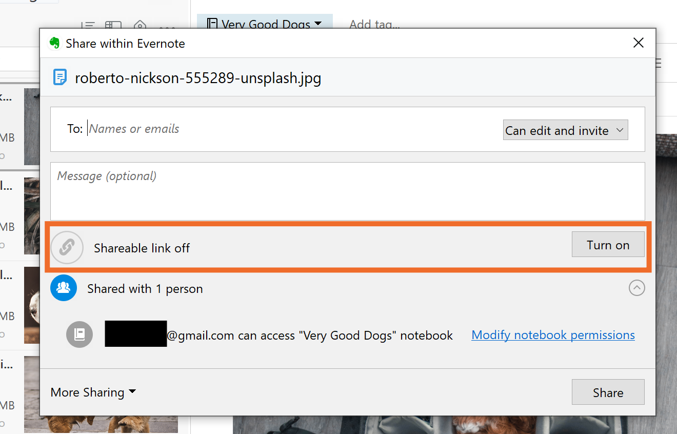 Evernote sharable link