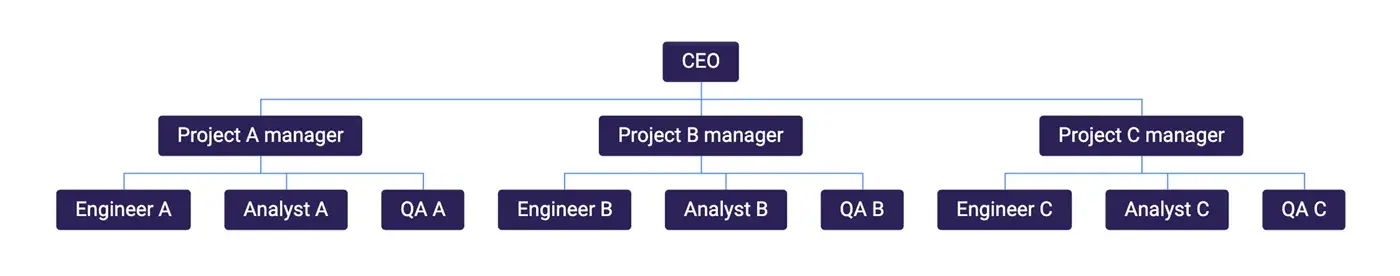 Screenshot of a project-based org chart template
