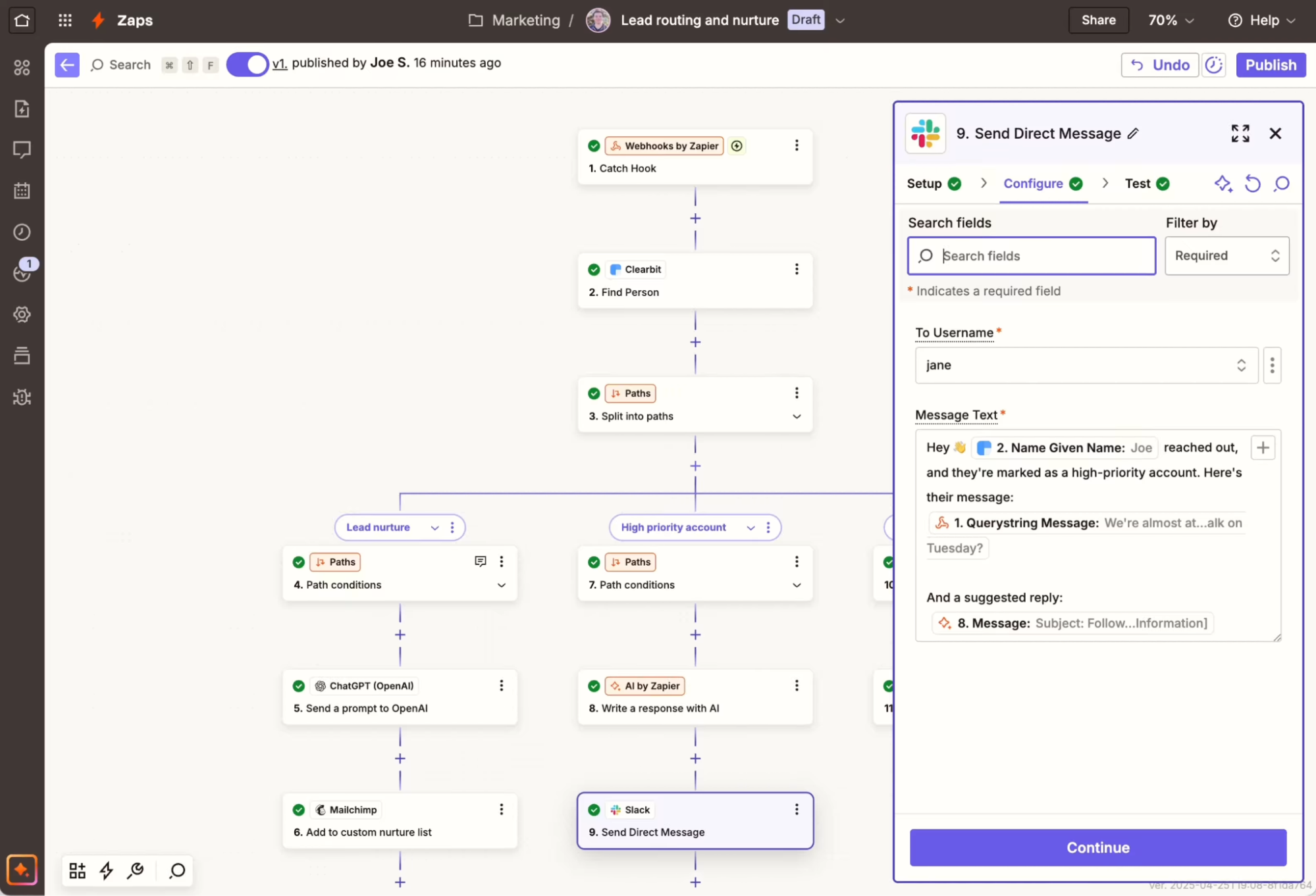 An automated workflow in Zapier