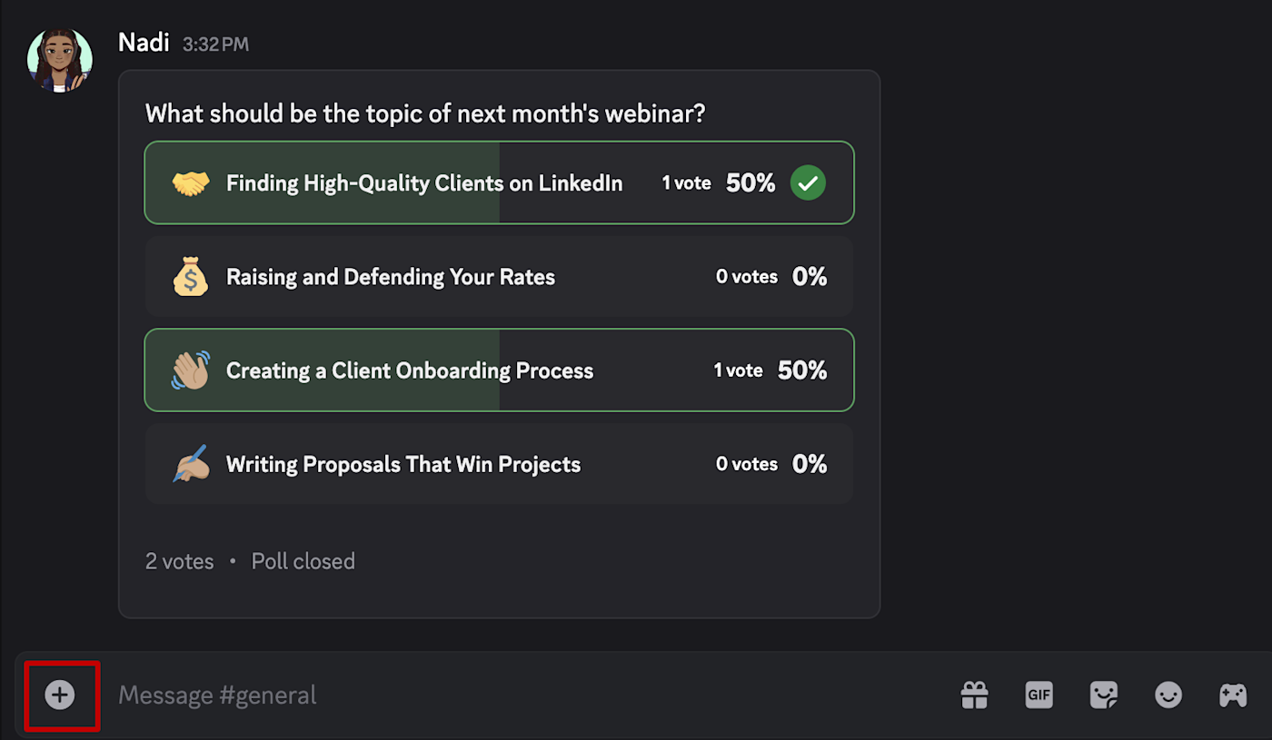 The add media option in Discord