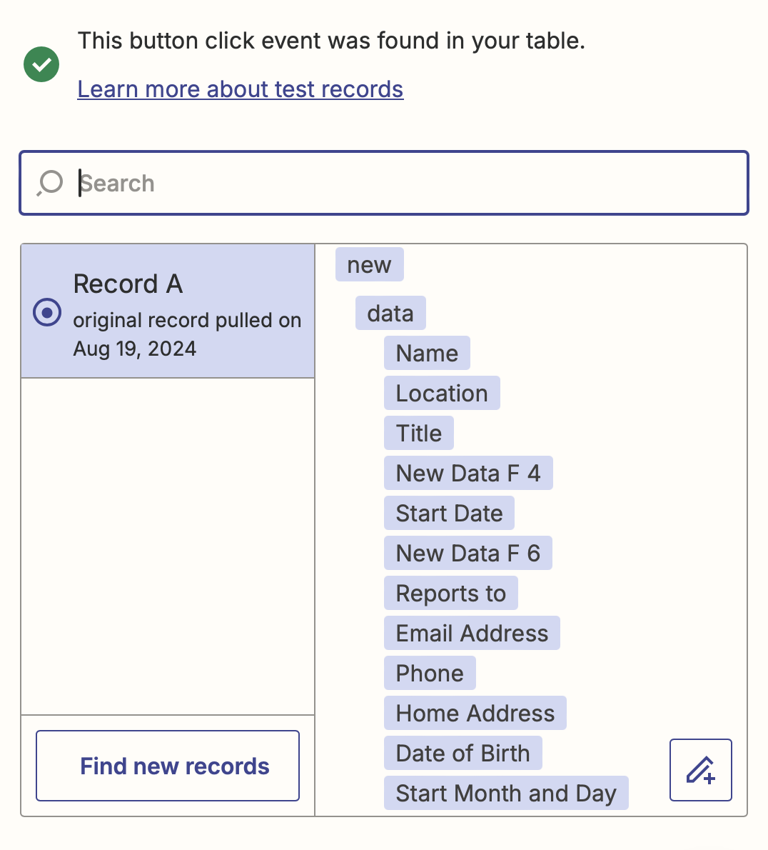 Screenshot of Zap's test sample data