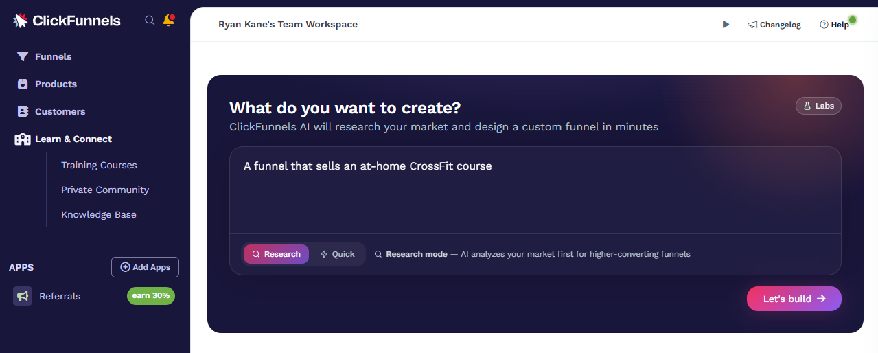 Creating a funnel with AI in ClickFunnels