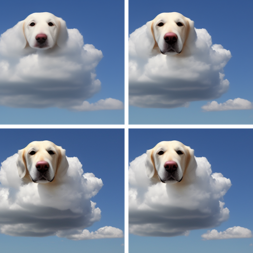 Four images of a dog in a cloud looking more and more like a dog each time