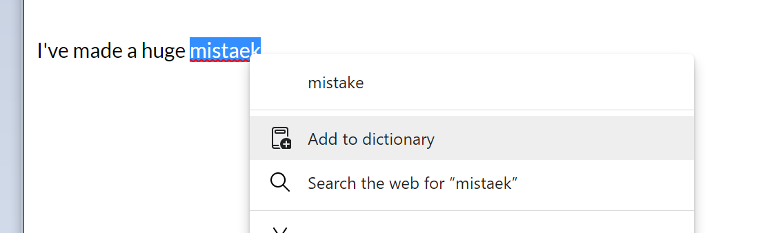 Clicking Add to dictionary on Windows