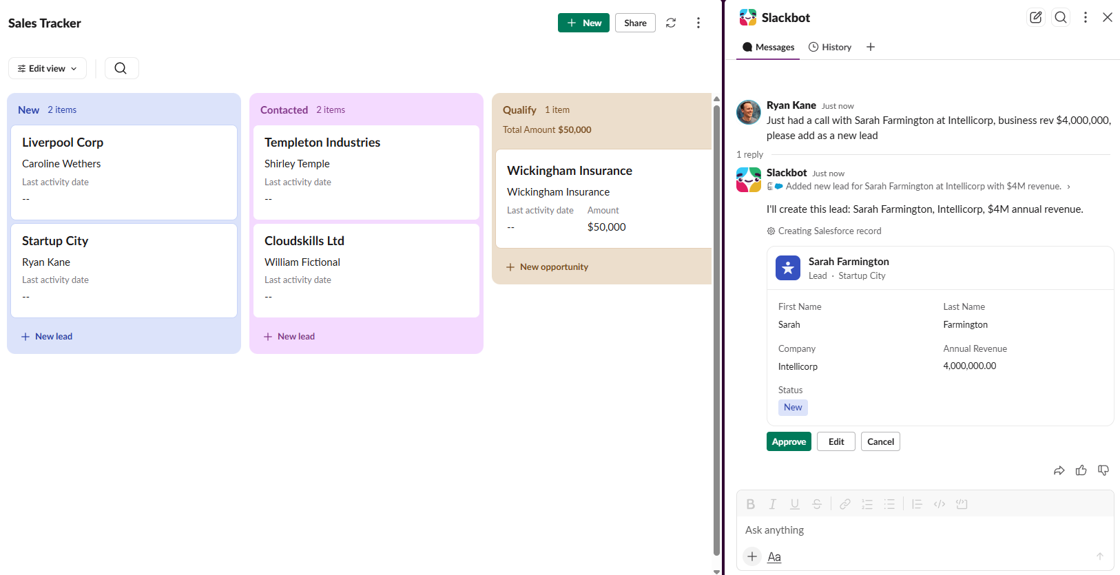 Using Slackbot to update a Slack CRM