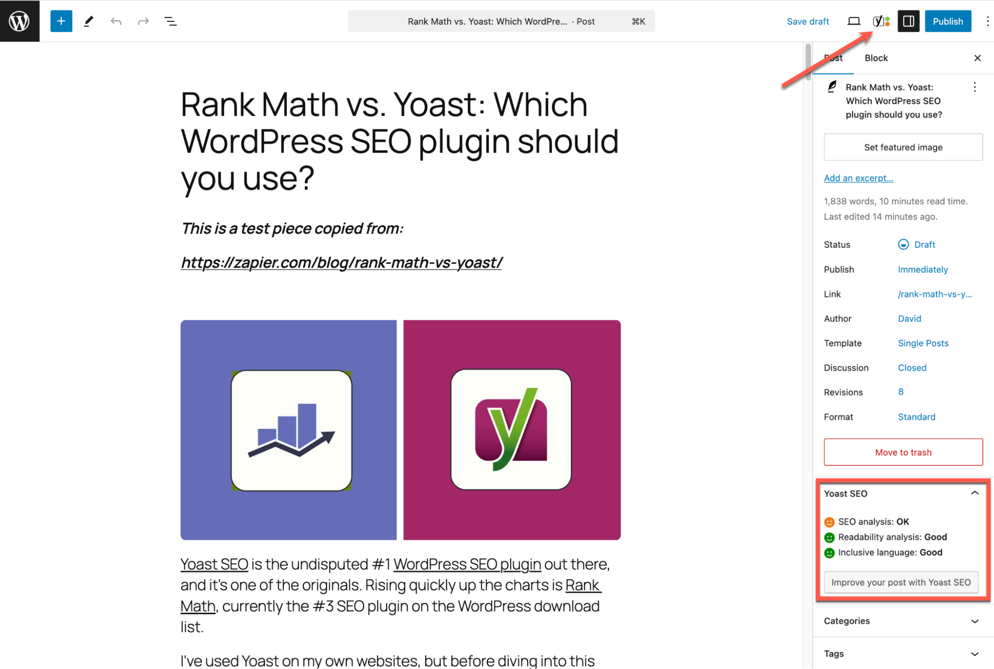 The Yoast logo on an individual page