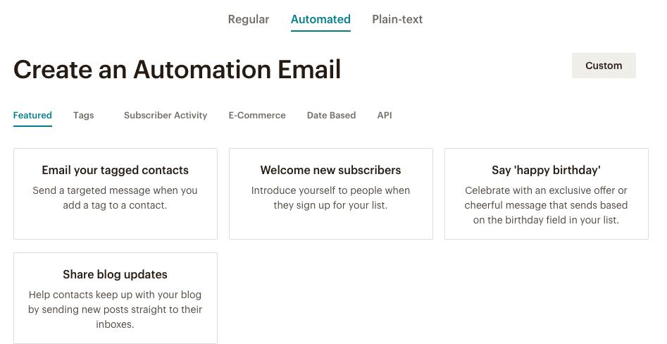 Creating an automated email in Mailchimp.