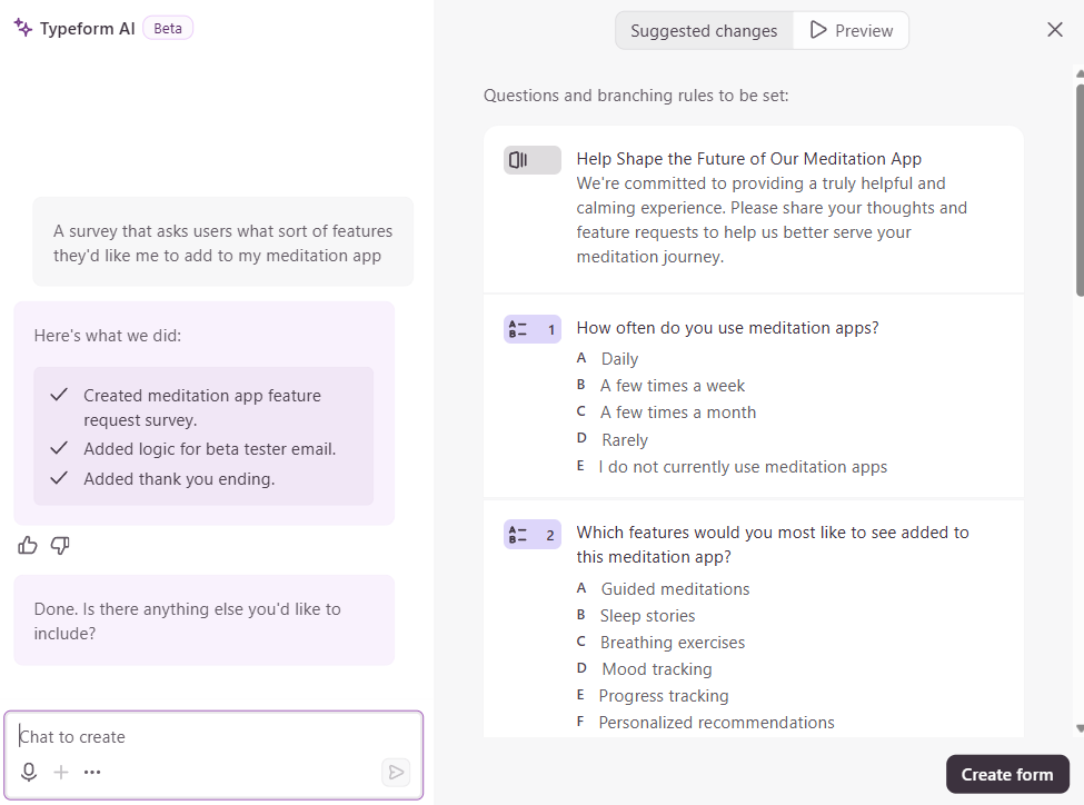 Building a form with the Typeform AI builder