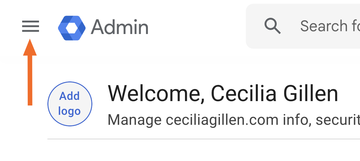 Arrow pointing to the settings in Google Workspace.