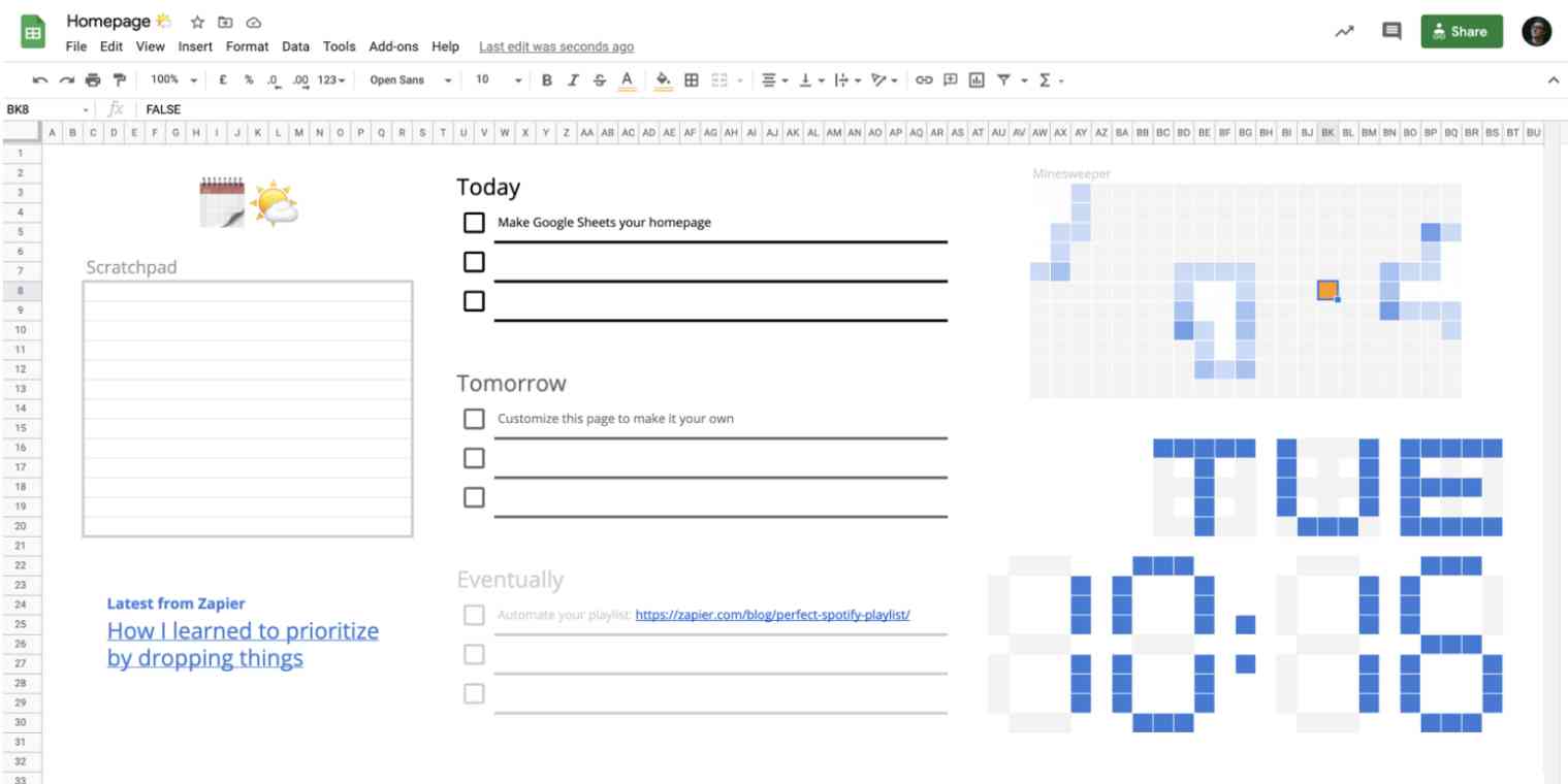 A hero image of Tyler's Google Sheets browser homepage