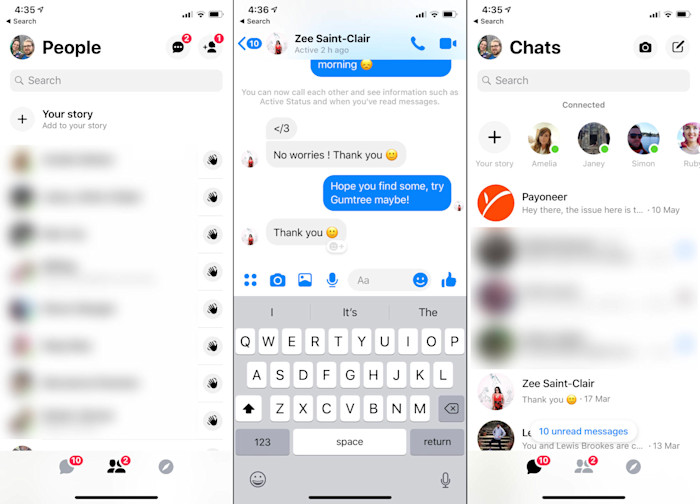 Facebook Messenger ekran görüntüleri