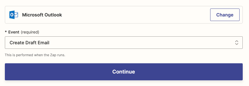 Select the email app and draft email event for this step's action.