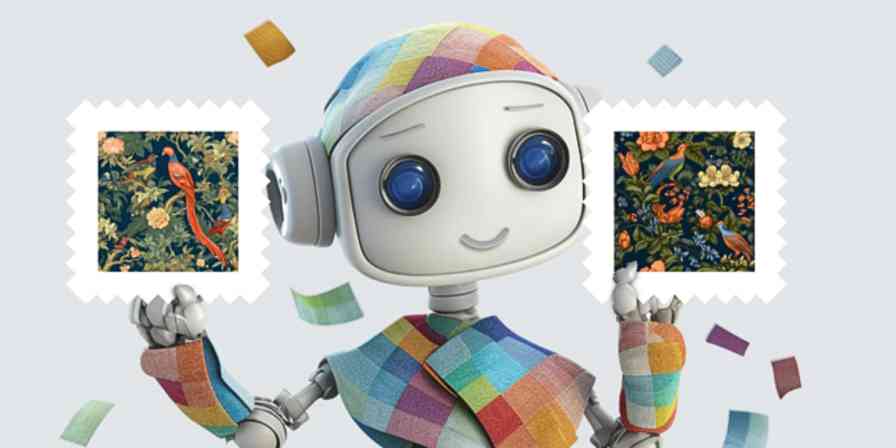 Hero image of robot holding up fabric swatches 