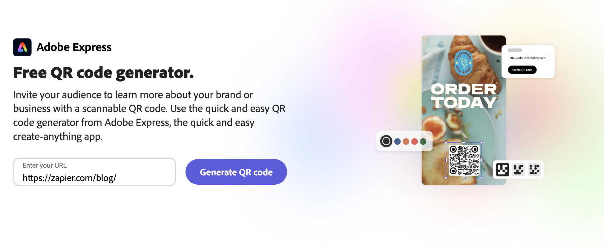 QR code generator in Adobe Express.
