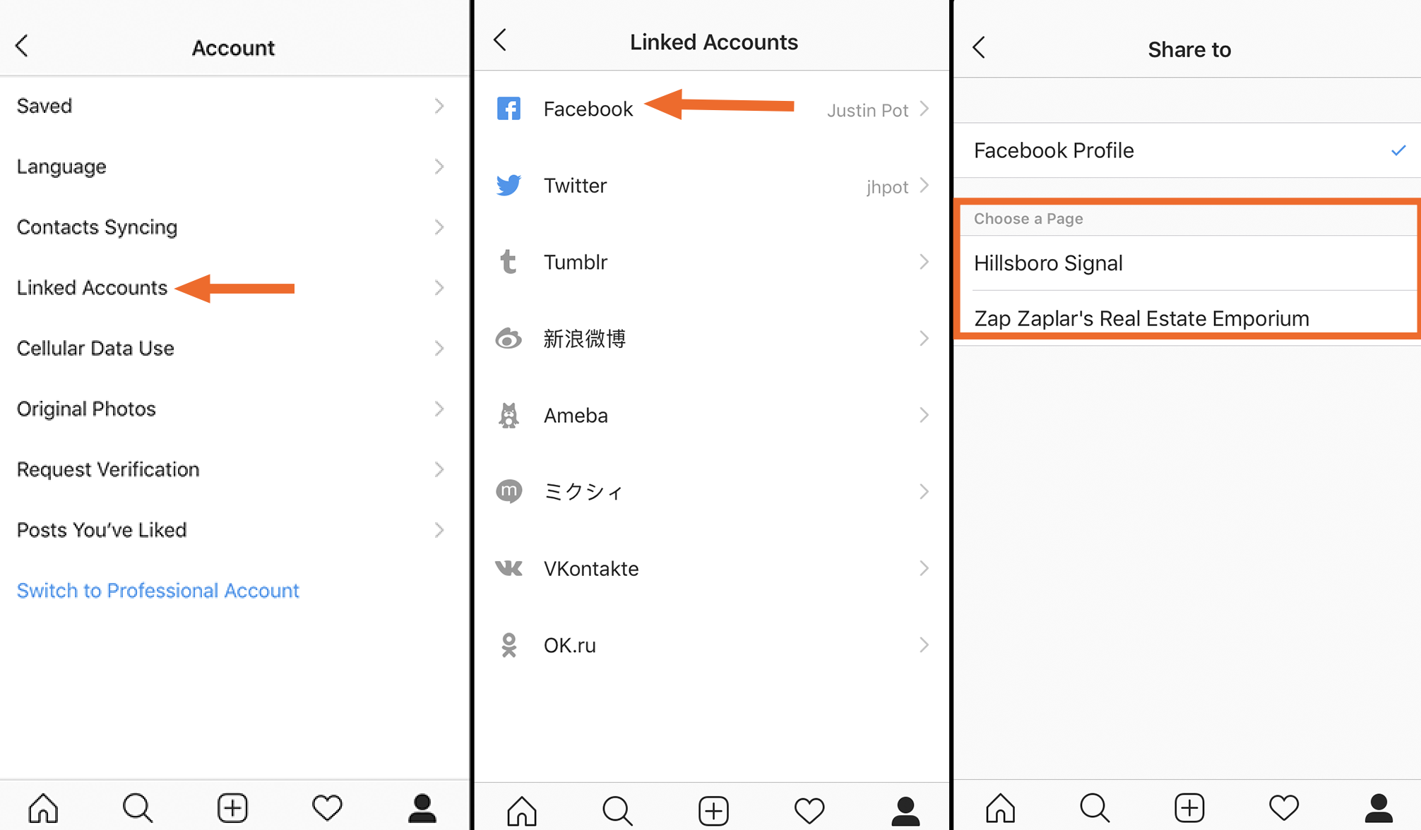 Find your Facebook Page in Instagram