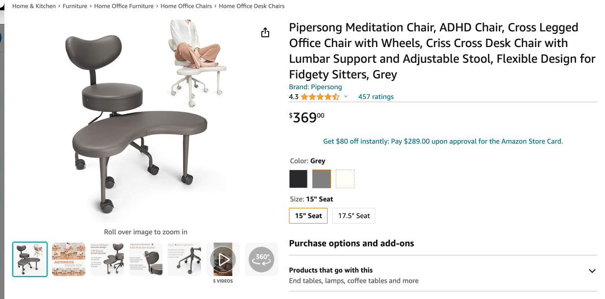 Screenshot of a Pipersong Meditation Chair on Amazon