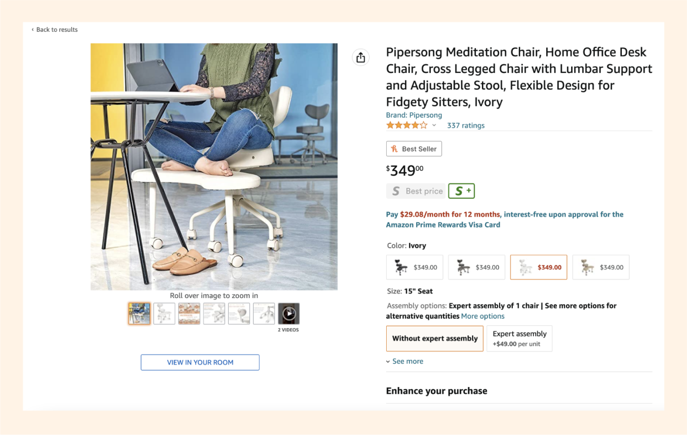 Screenshot of a Pipersong Meditation Chair on Amazon