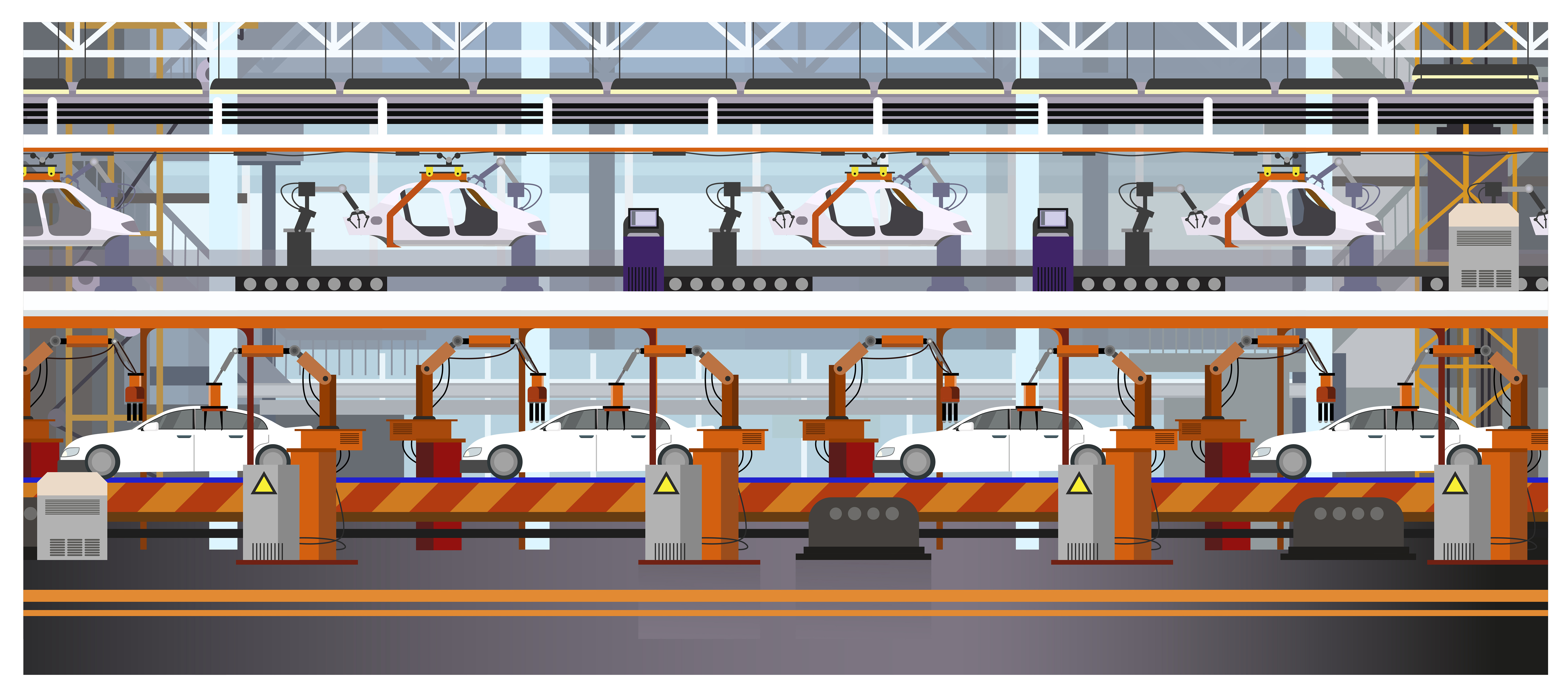 Illustration of a car assembly line