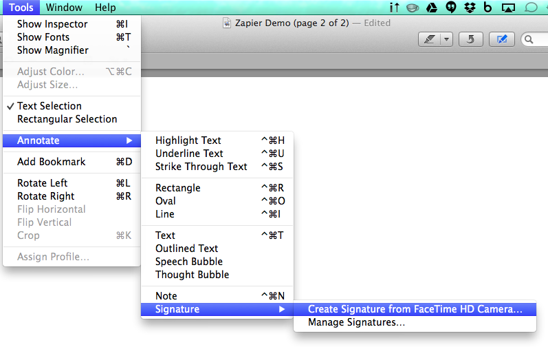 Create Signature from Facetime HD camera