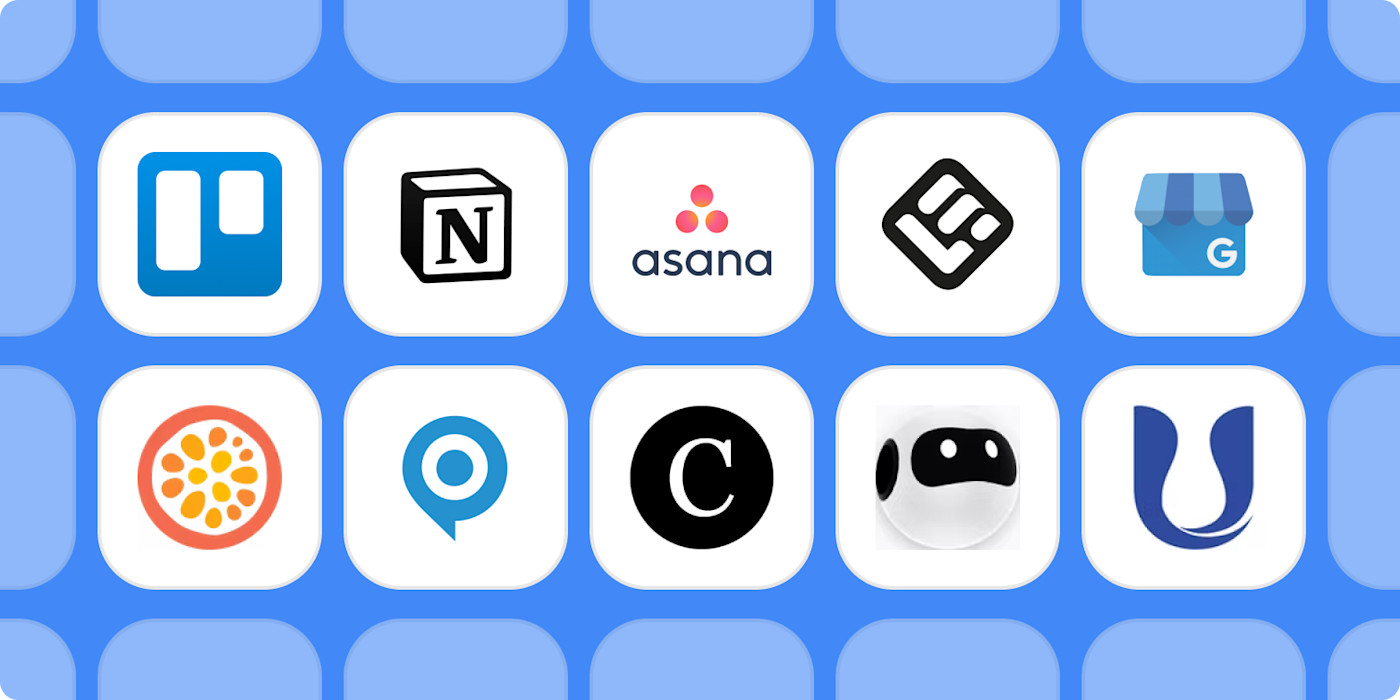 Latest updates on Zapier logos on a blue background