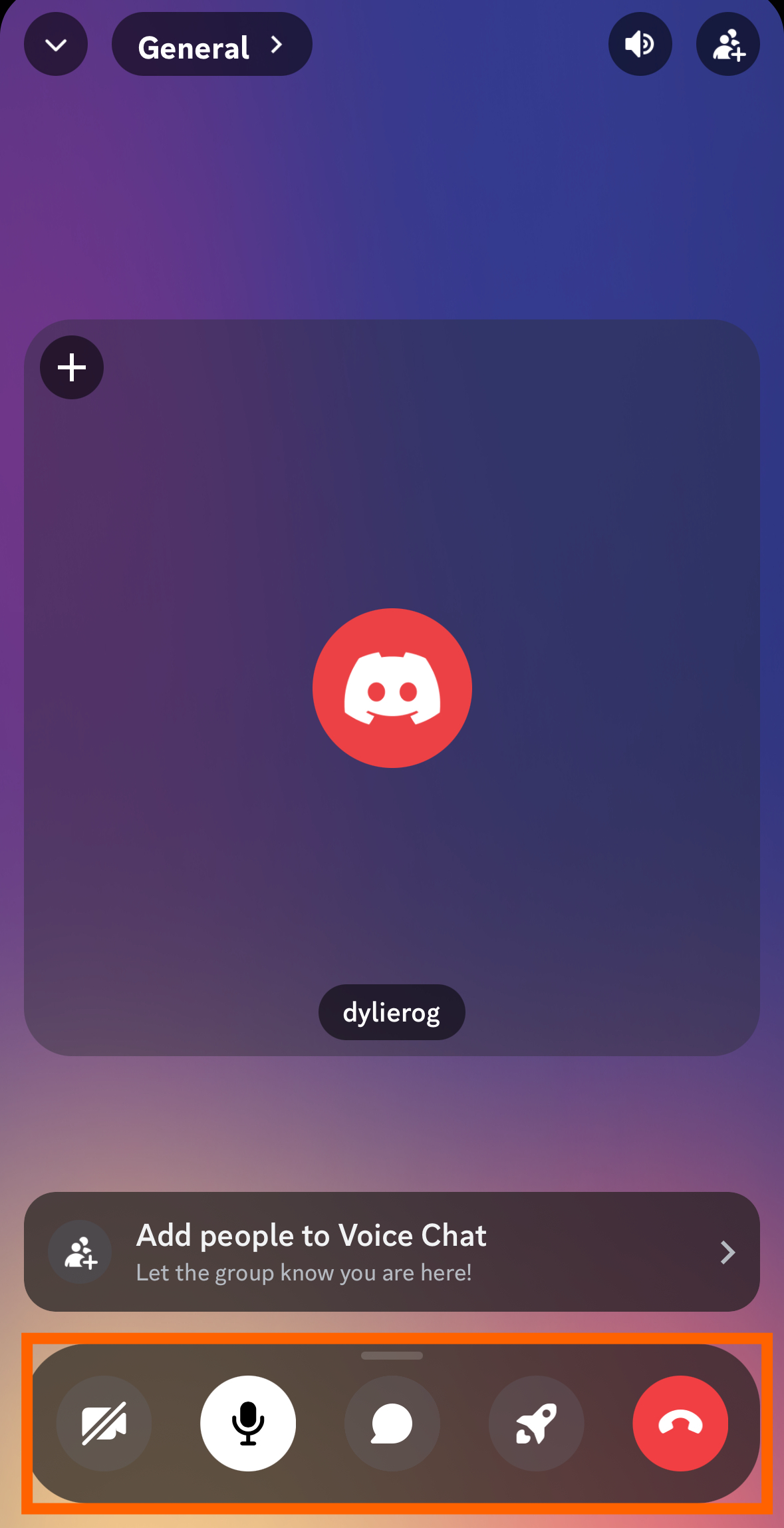 Image showing the Discord mobile toolbar while in a voice channel