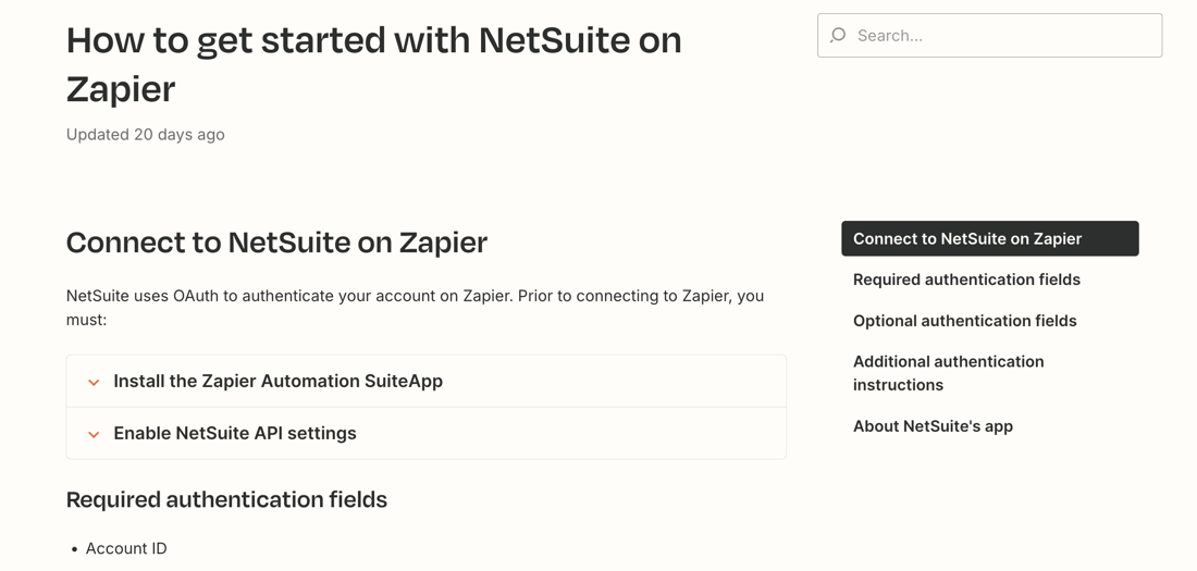 A screenshot of the NetSuite integration setup page