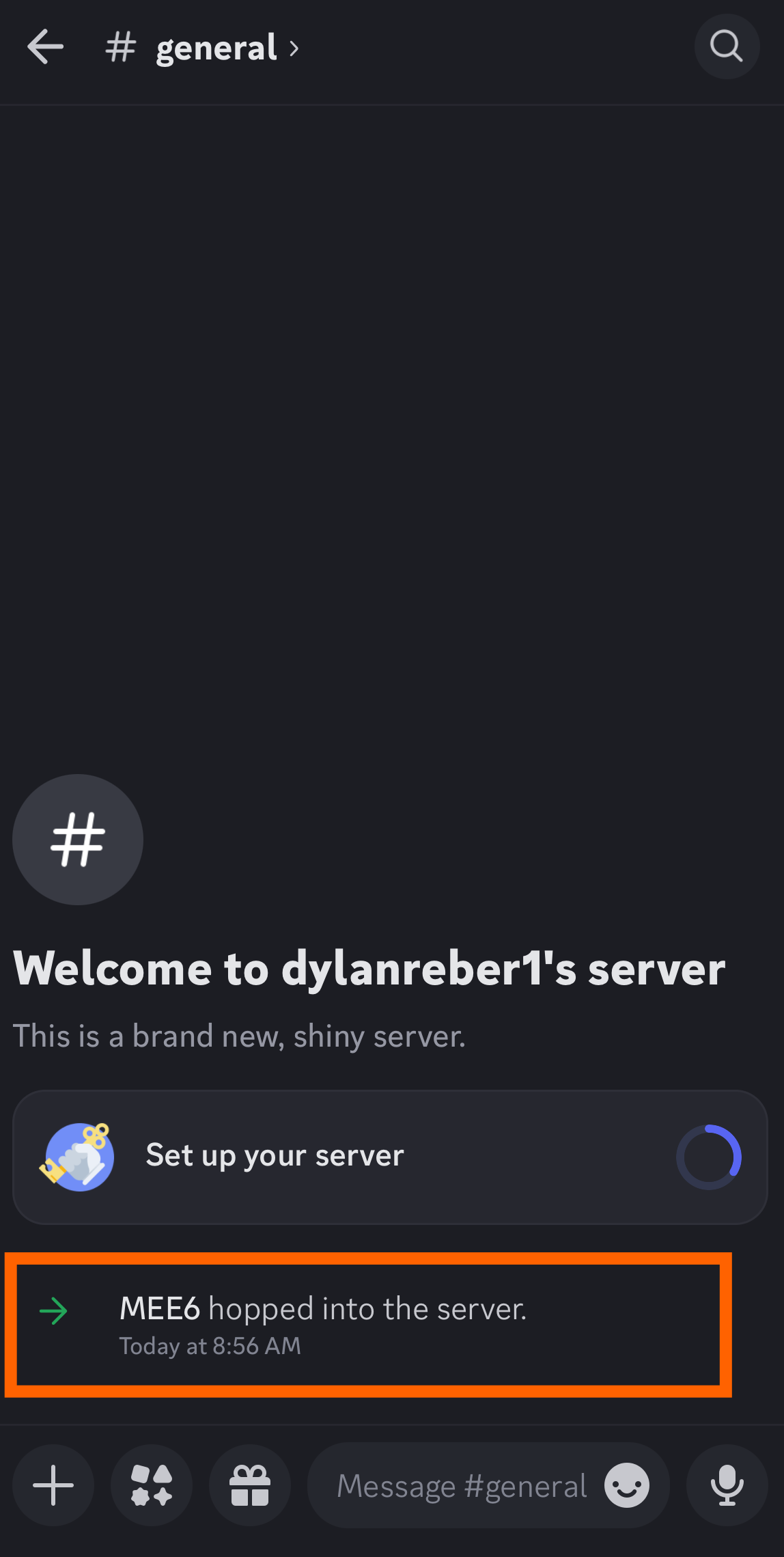 The Discord app shows the same welcome message after adding a bot on mobile