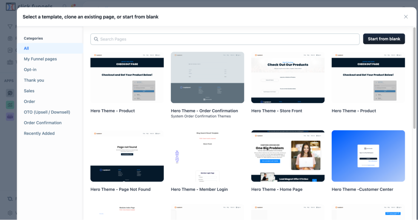 Landing page templates in ClickFunnels