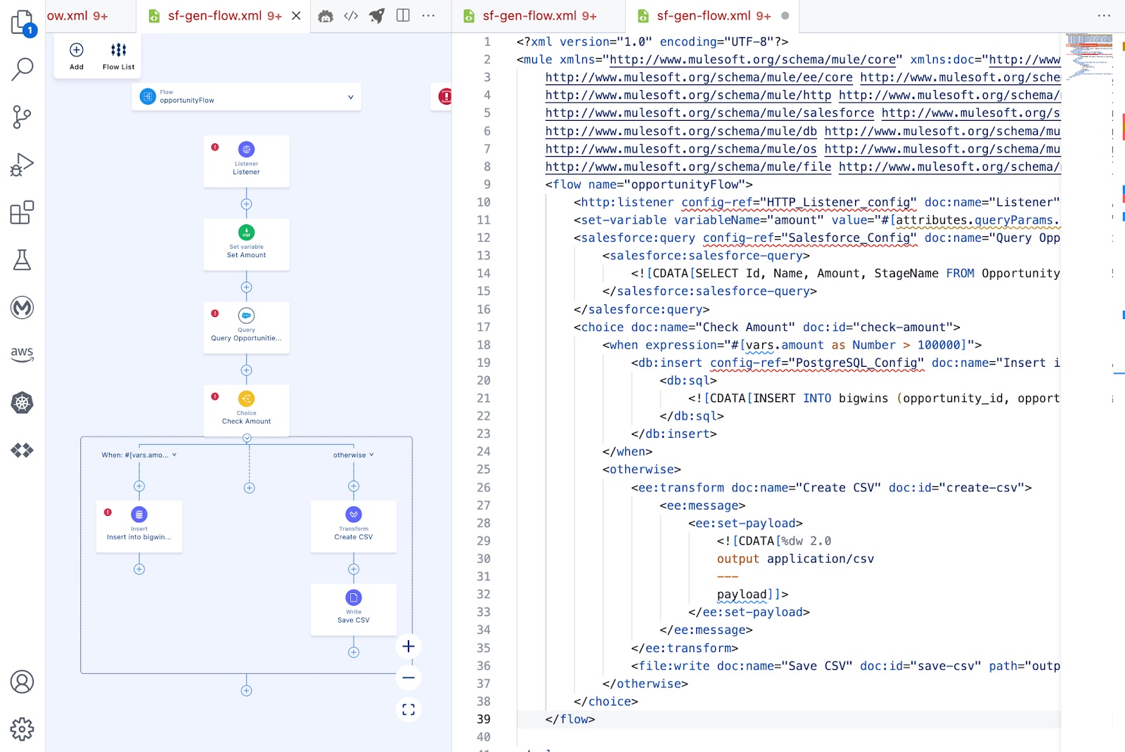A screenshot of the Mulesoft automation builder.