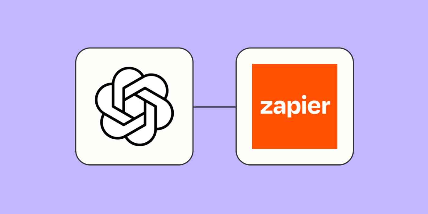 Screenshot of OpenAI logo and Zapier logo on a purple background