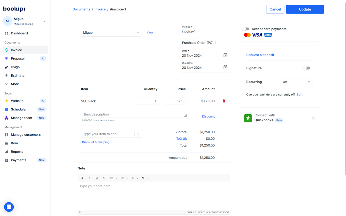 Bookipi, our pick for the best invoice app for sending invoices from Gmail